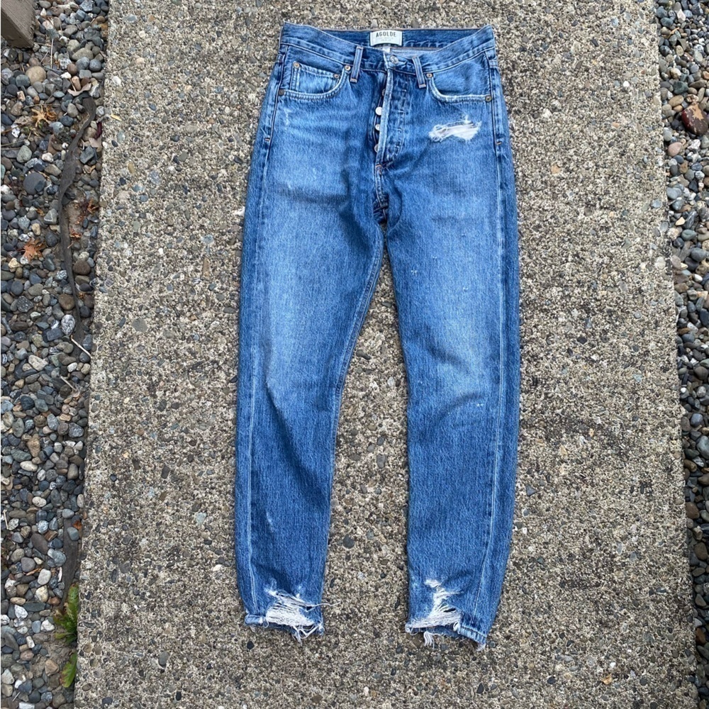 AGOLDE Jamie High Rise Classic Jeans in GRADE Chew Hem size 25